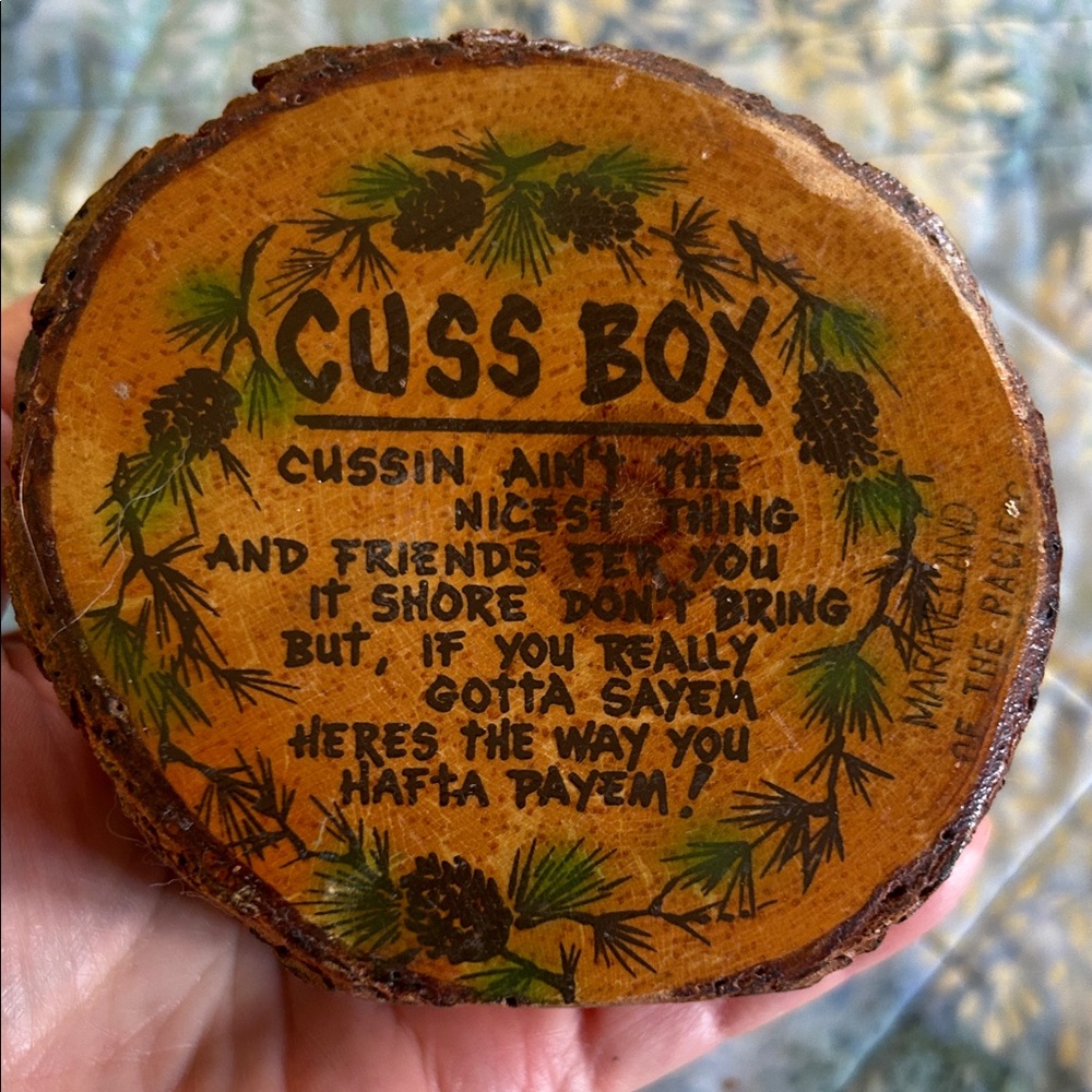 Rustic Antique Wood Cuss Box with Pine Design